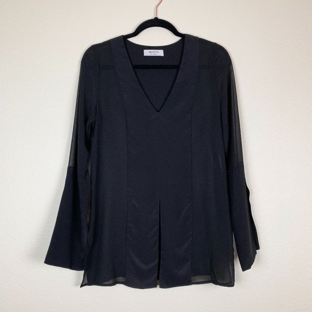 Anthropologie Bailey 44 Black Split Side‎ V-Neck Silk Blouse